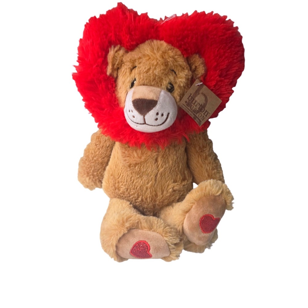 Burton + Burton Heart Mane Lion Plush Tan Red Valentine Stuffed Animal KR9752097